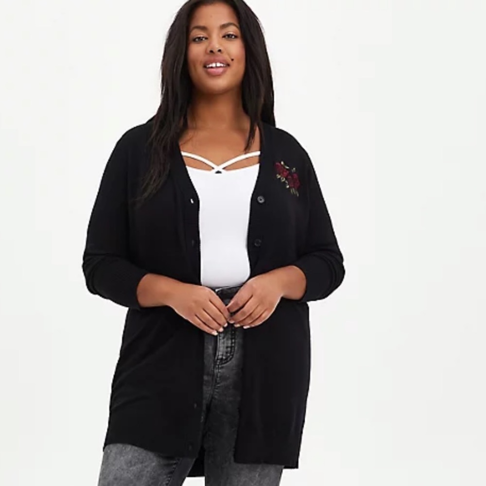 Torrid Black Skull Rose Boyfriend Cardigan Sweater